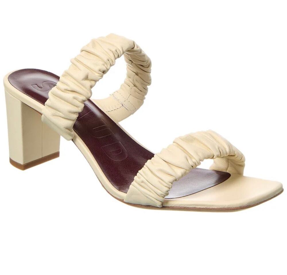 Staud Frankie Cream Leather Ruched Elastic Sandals Sz 12